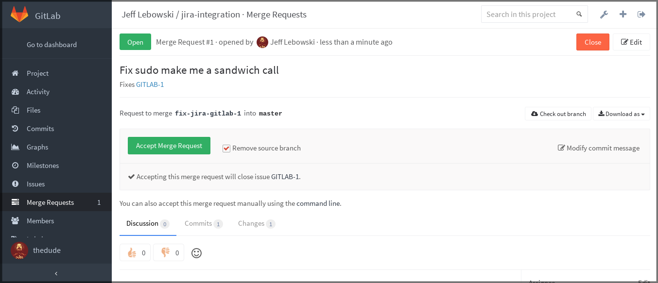 JIRA - submit a GitLab merge request